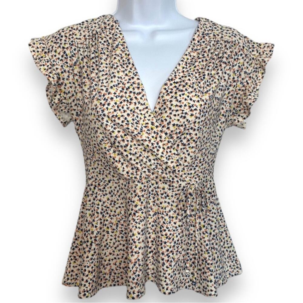 Monteau Floral Wrap Style Top, Size Small, EUC, Colorful, V-Neck